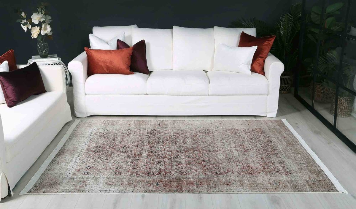 Royal Beige Red Distressed Washable Rug - Ruggy