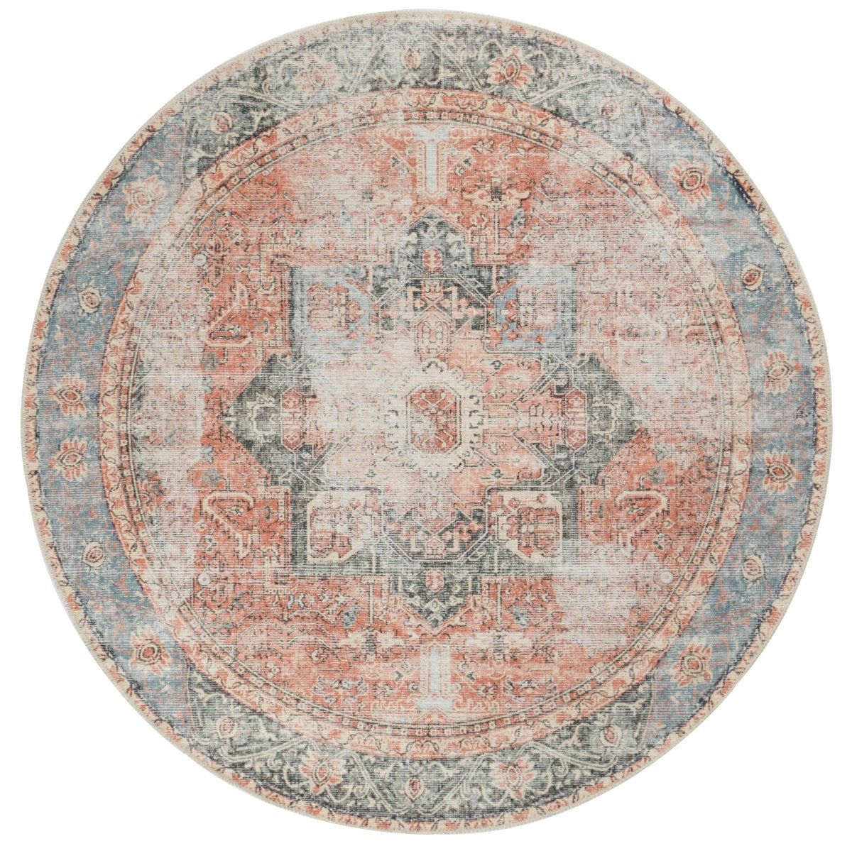 Royal Blue Multi Distressed Washable Round Rug - Ruggy