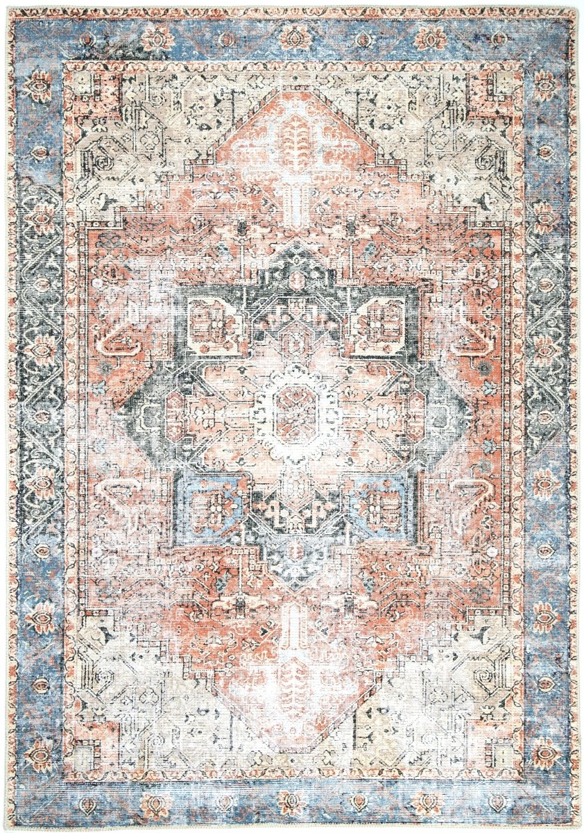 Royal Blue Multi Distressed Washable Rug - Ruggy