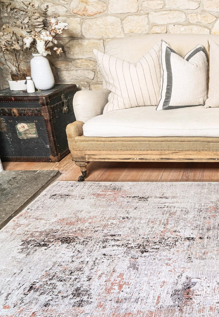 Royal Blush Ivory Distressed Washable Rug - Ruggy