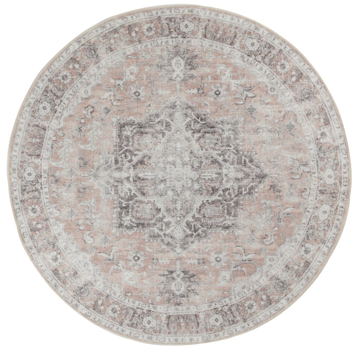 Royal Cezanne Blush Distressed Washable Round Rug - Ruggy