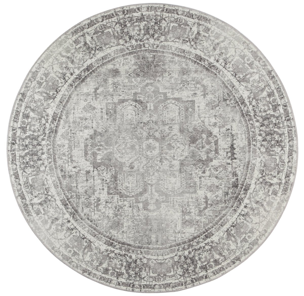 Royal Chilaz Grey Distressed Washable Round Rug - Ruggy