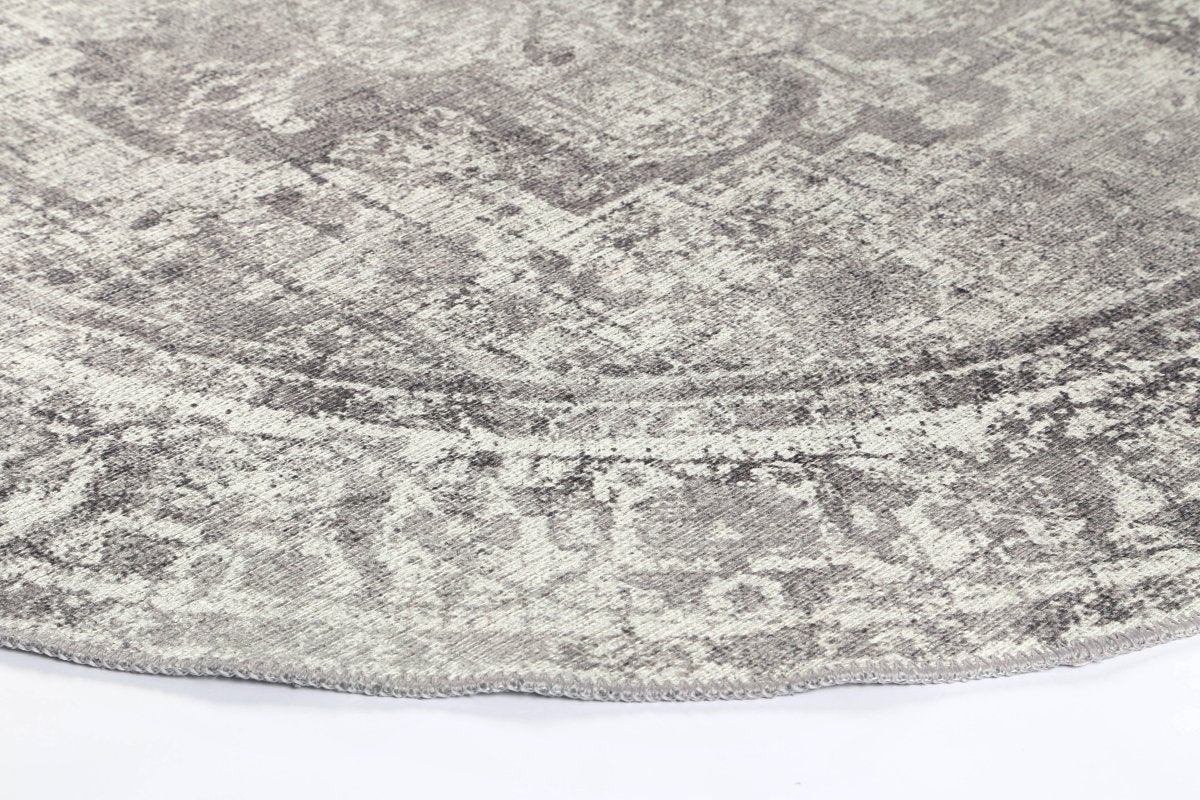 Royal Chilaz Grey Distressed Washable Round Rug - Ruggy