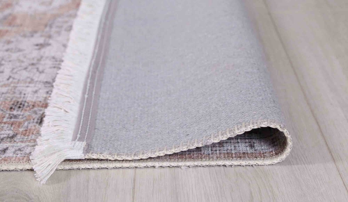 Royal Cream Rust Distressed Washable Rug - Ruggy