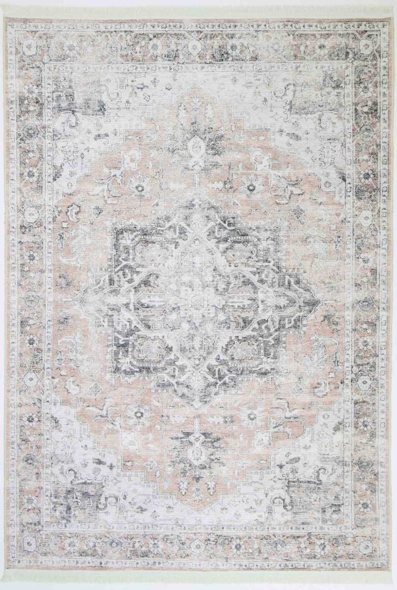 Royal Cream Rust Distressed Washable Rug - Ruggy