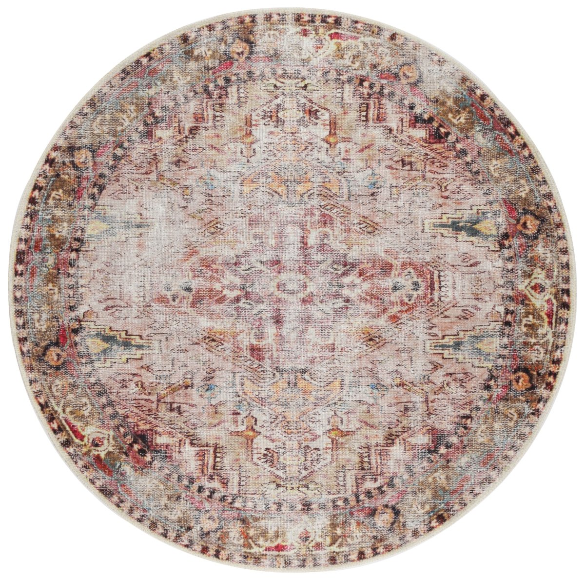 Royal Ernest Multi Distressed Washable Round Rug - Ruggy