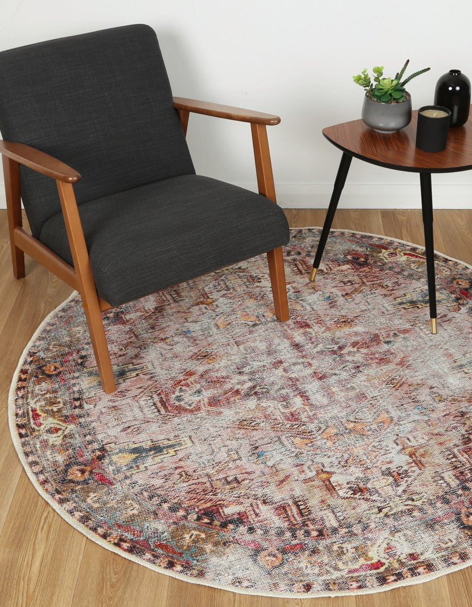 Royal Ernest Multi Distressed Washable Round Rug - Ruggy