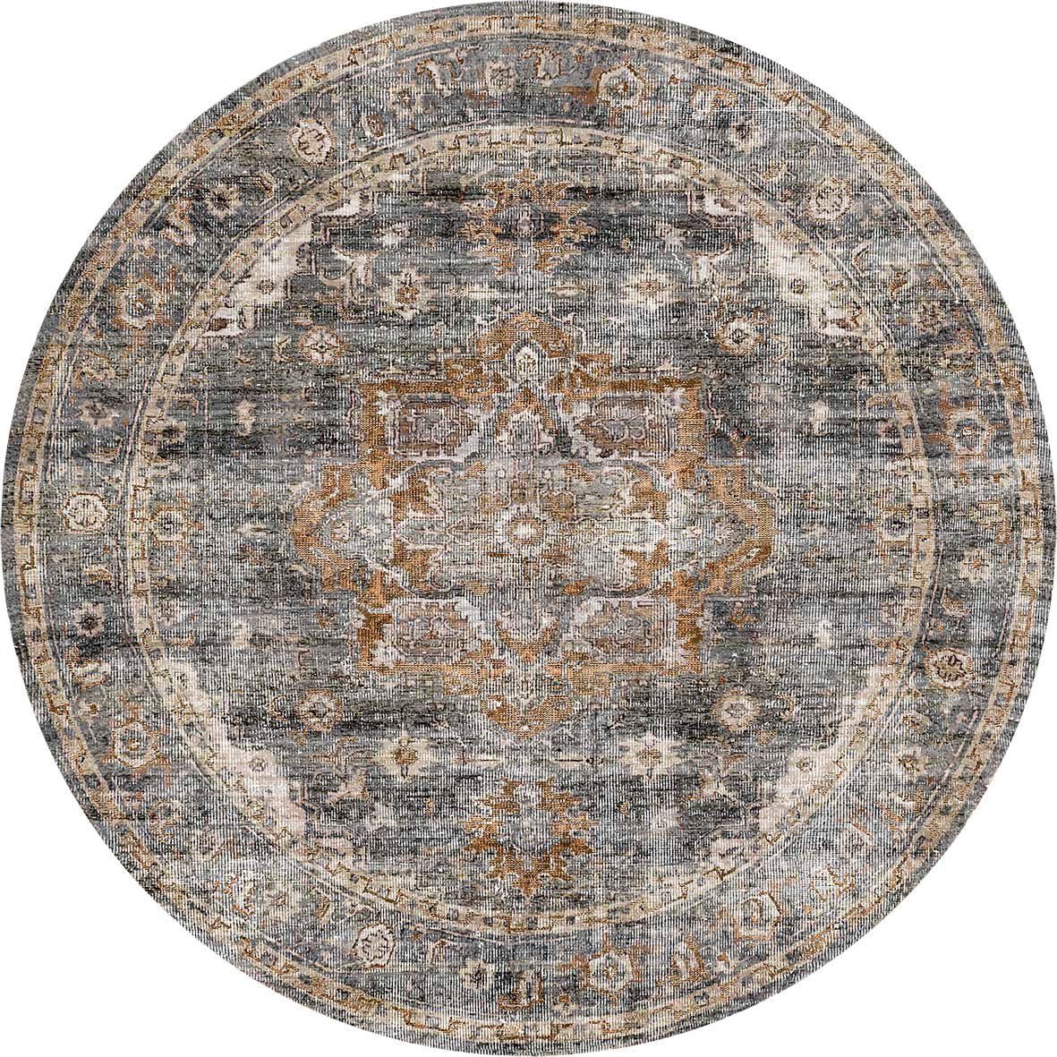 Royal Gold Distressed Washable Round Rug - Ruggy