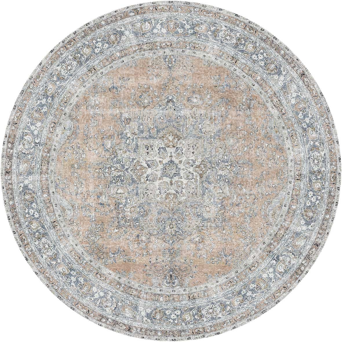 Royal Oxus Desert Distressed Washable Round Rug - Ruggy