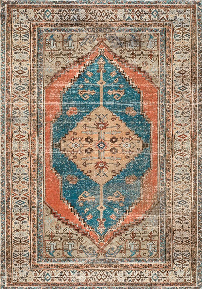 Royal Rust Brown Distressed Washable Rug - Ruggy