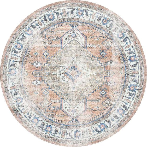 Royal Terra Sky Distressed Washable Round Rug - Ruggy