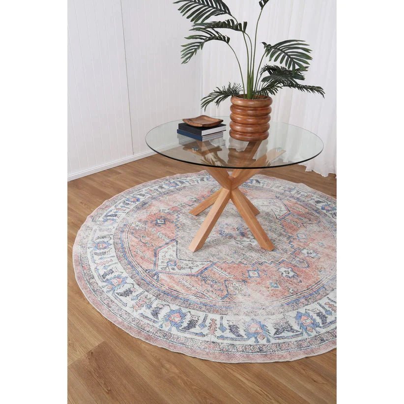 Royal Terra Sky Distressed Washable Round Rug - Ruggy