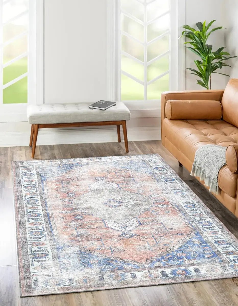 Royal Terracotta sky Distressed Washable Rug - Ruggy