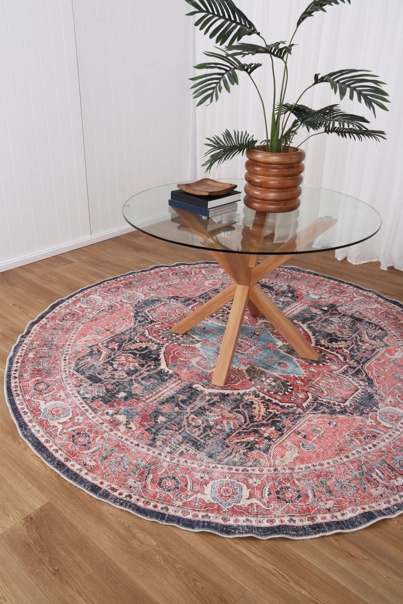 Royal Transitional Distressed Washable Round Rug - Ruggy