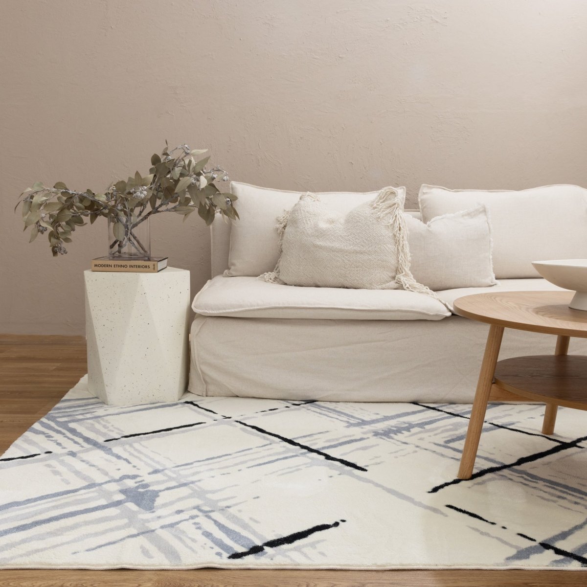 Softy Cream Blue Machine Washable Rug - Ruggy