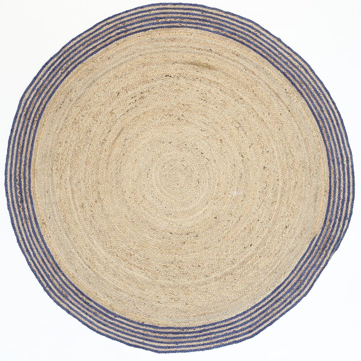 Thrive Navy Blue Natural Round Boarder Rug - Ruggy