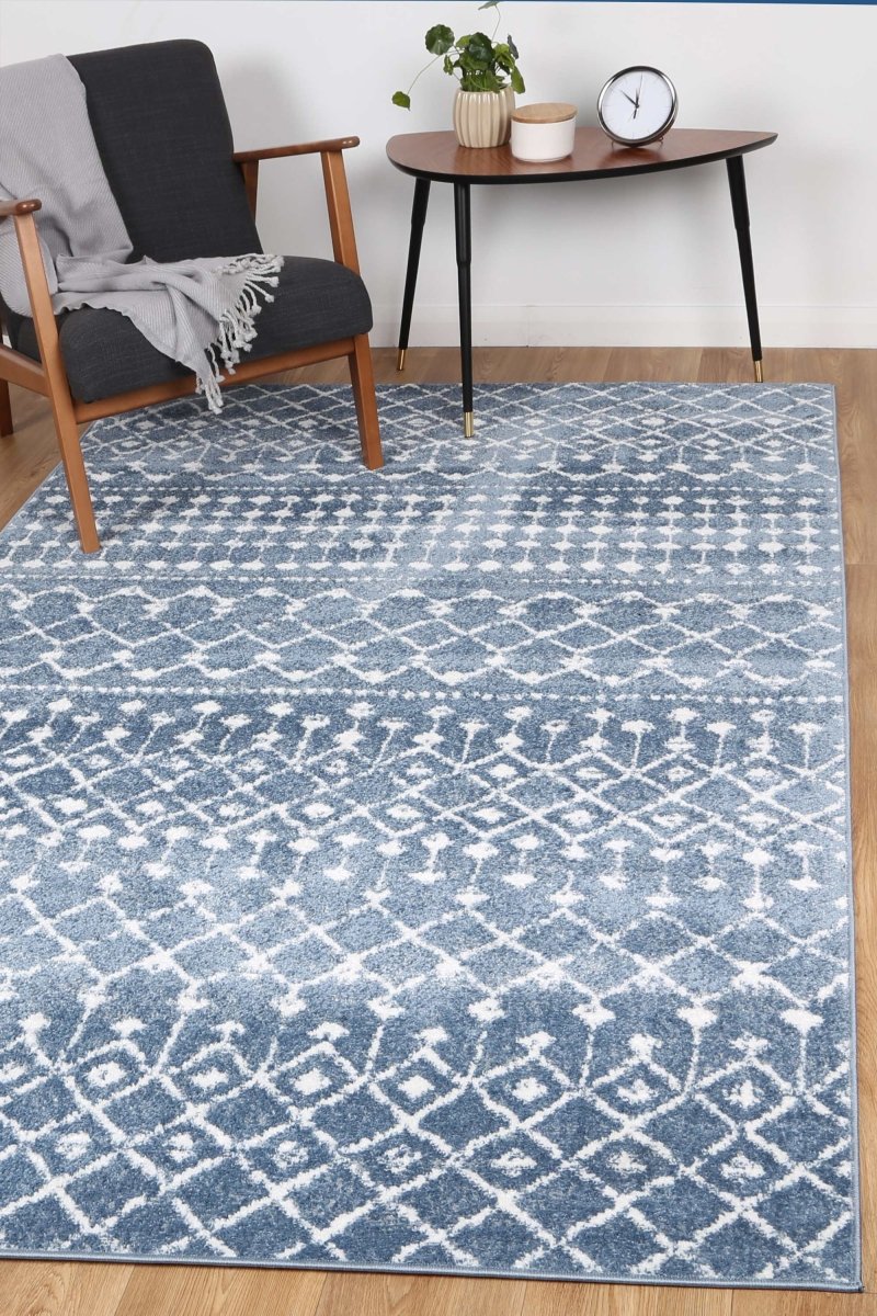 Vibrant Repeats Blue and White Rug - Ruggy